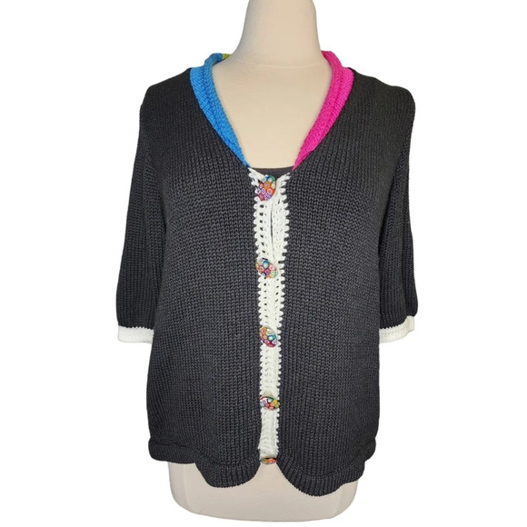 Vintage Ani Barrie Size Large Buttom Up Cardigan Sweater Black - Picture 1 of 12